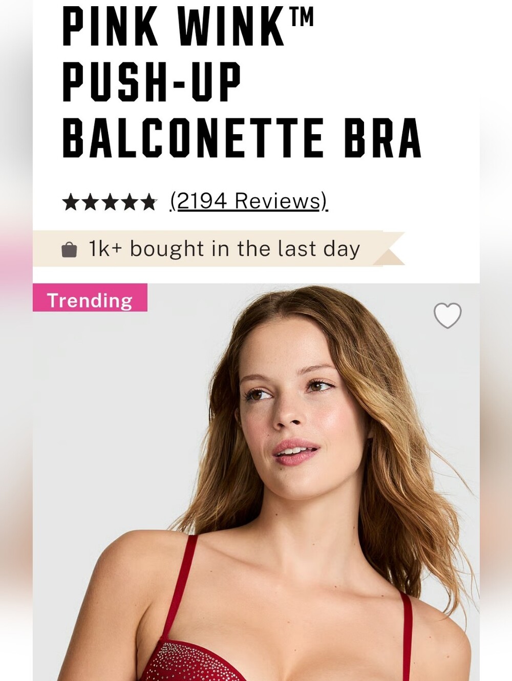 PINK WINK Push Up Balconette Bra Shimmer Mesh Red Lacquer 34B Victoria's Secret - Picture 7 of 11